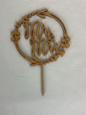 Wooden Mr & Mrs Cake Topper - Natural Brown